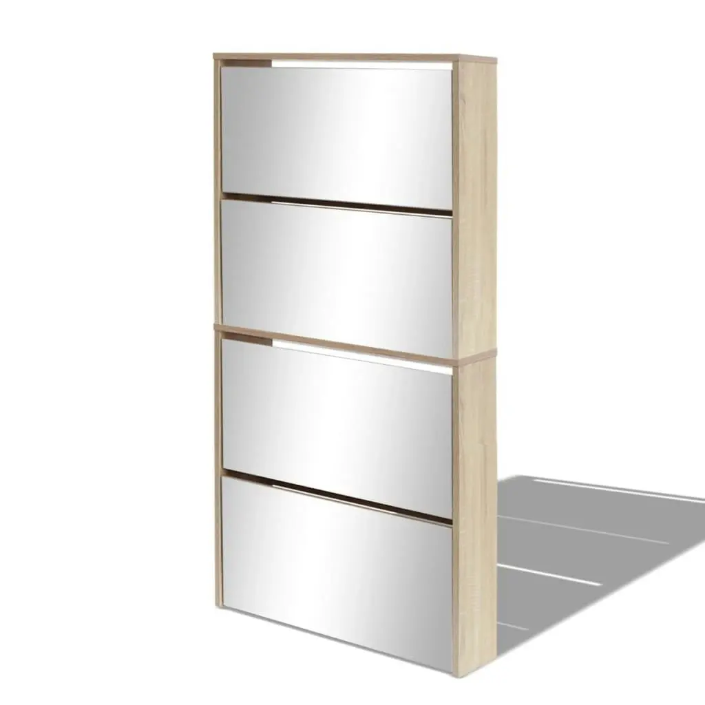 Shoe Cabinet 4-Layer Mirror Oak 63x17x134 cm 273935