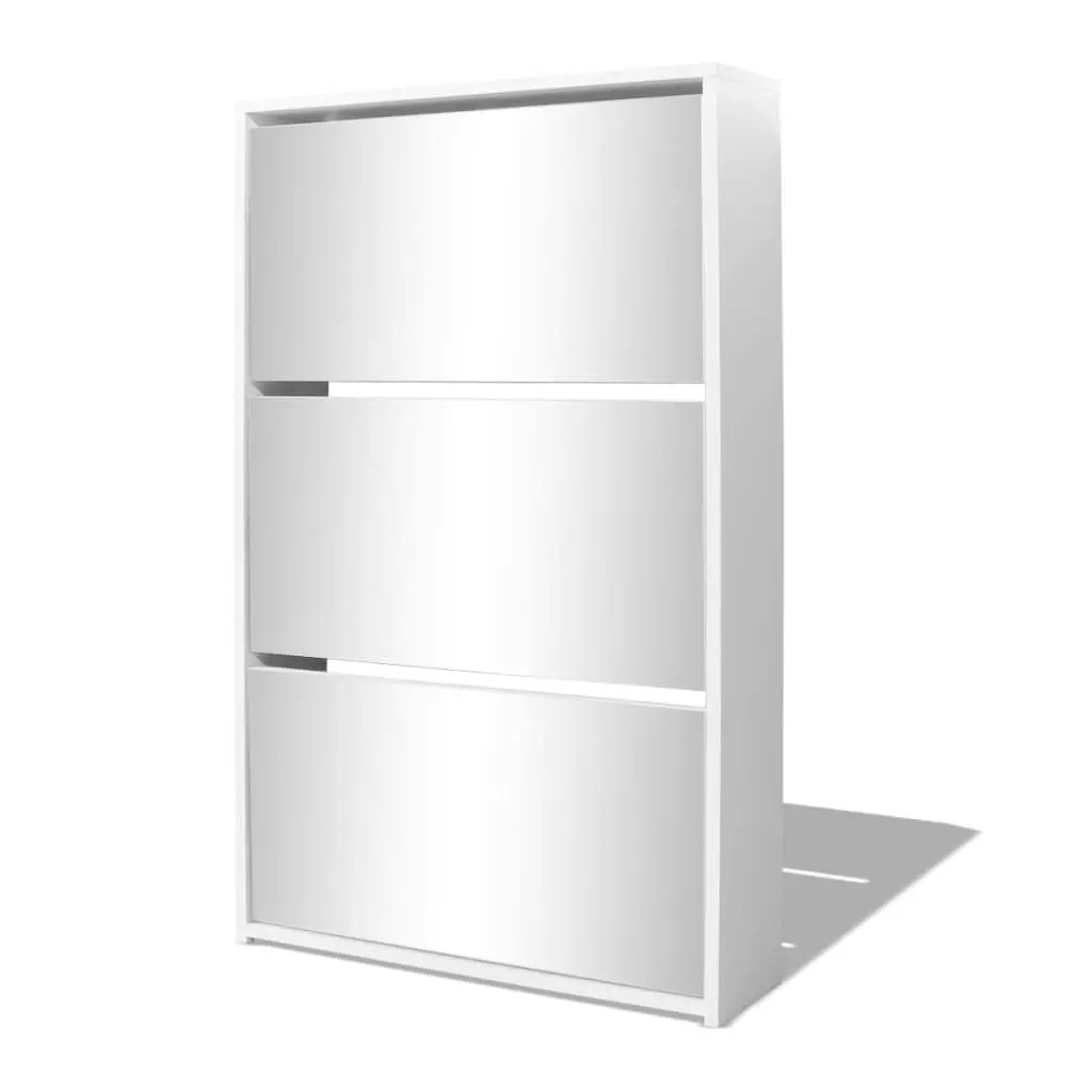 Shoe Cabinet 3-Layer Mirror White 63x17x102.5 cm 243048