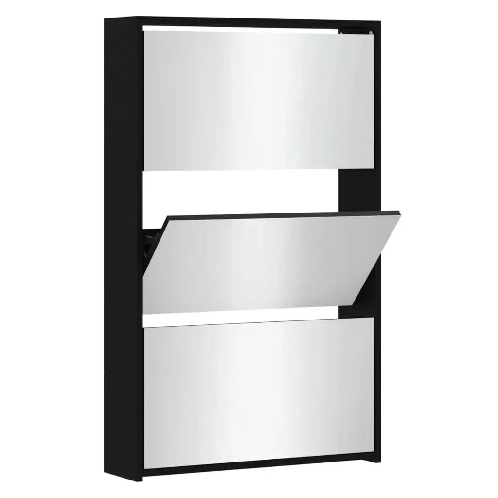 Shoe Cabinet with Mirror 3-Layer Black 63x17x102.5 cm 342635