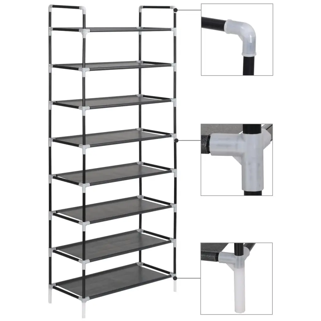 Shoe Rack with 8 Shelves Metal and Non-woven Fabric Black 245629