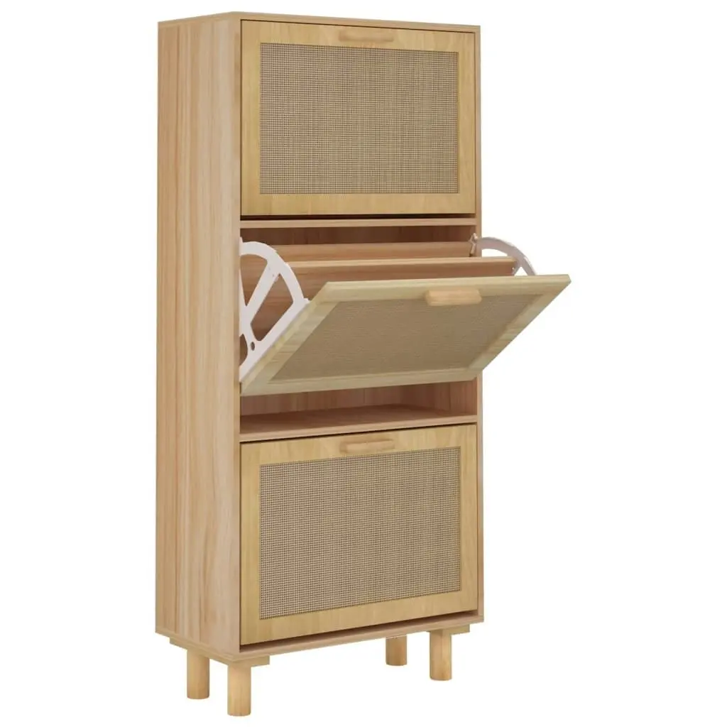 Shoe Cabinet Brown 52x25x115 cm Engineered Wood and Natural Rattan 345650