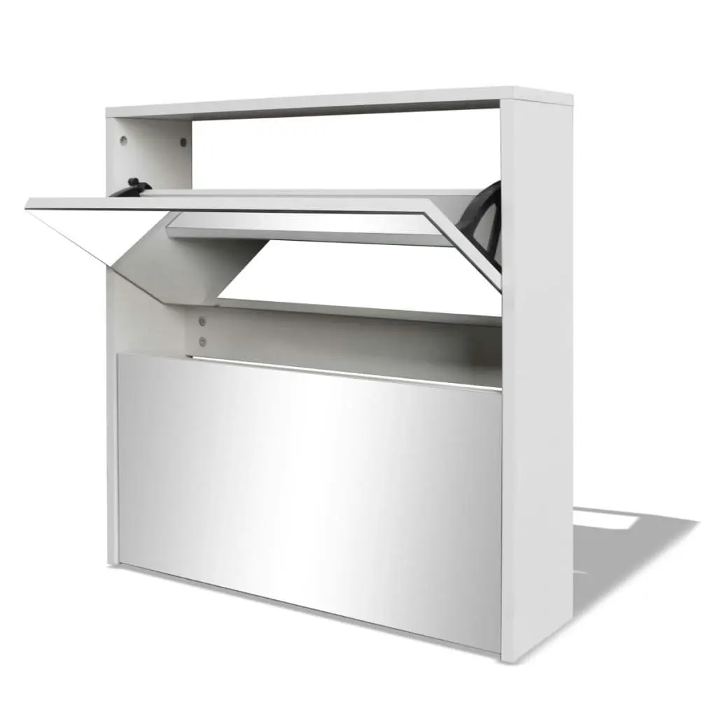 Shoe Cabinet 2-Layer Mirror White 63x17x67 cm 243046