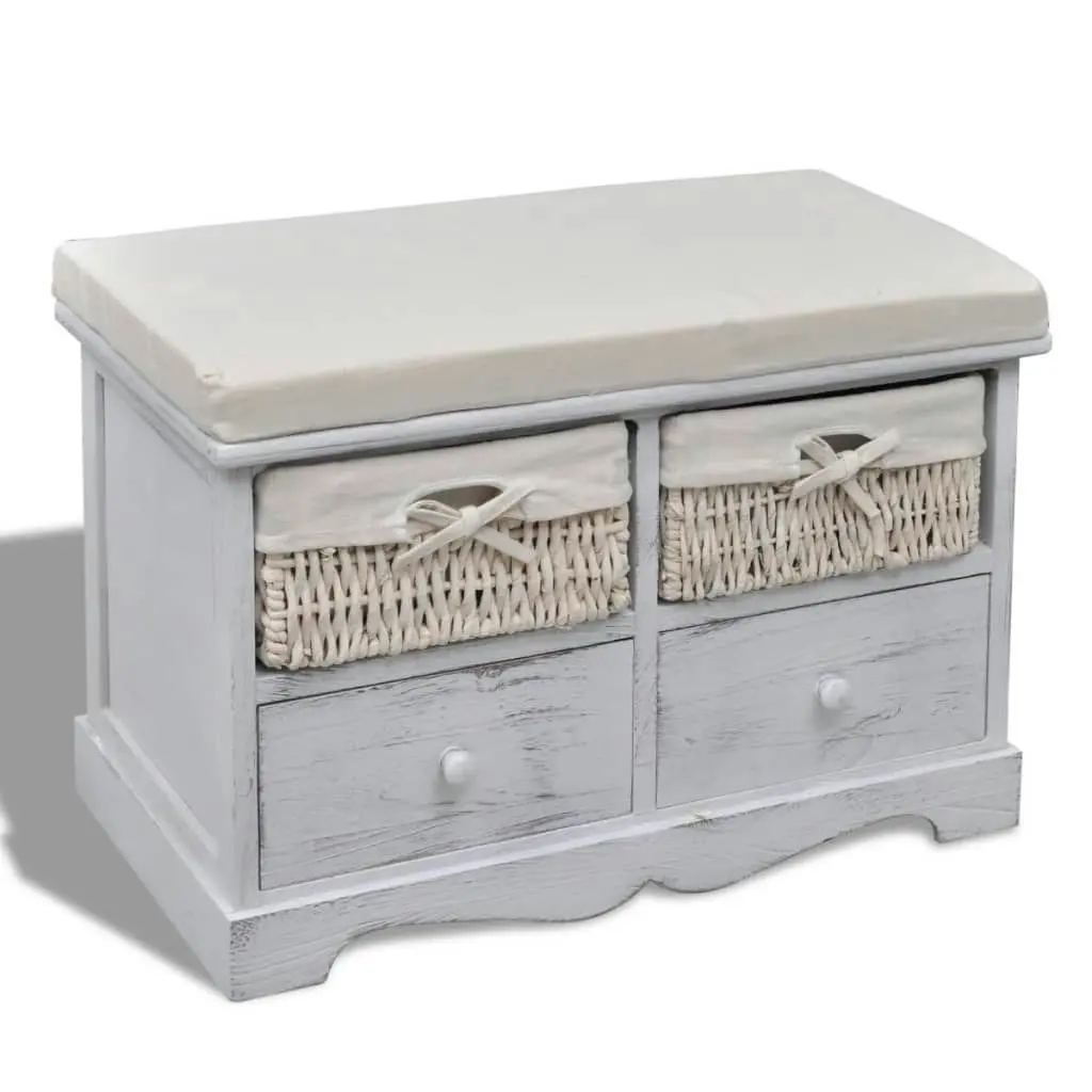 Storage Bench White  62x33x42 cm Paulownia Wood 240790