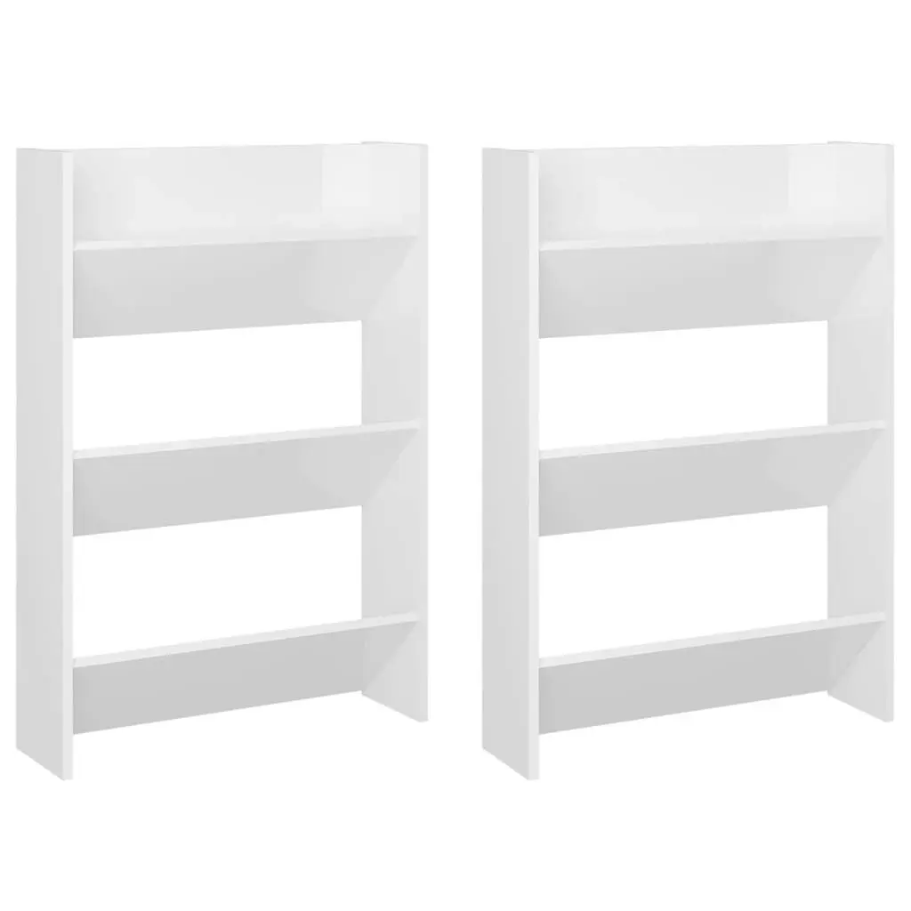 Wall Shoe Cabinets 2 pcs High Gloss White 60x18x90cm Engineered Wood 806772