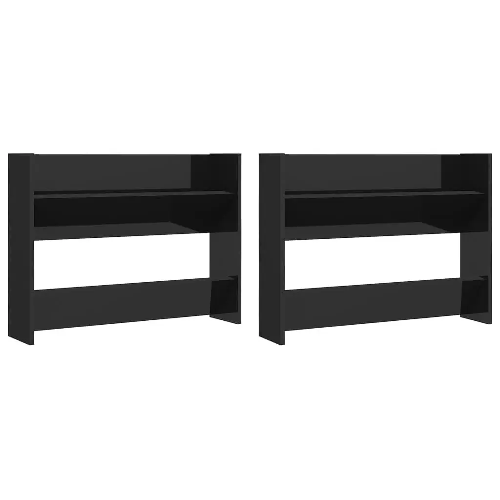 Wall Shoe Cabinets 2 pcs High Gloss Black 80x18x60 cm Engineered Wood 806756