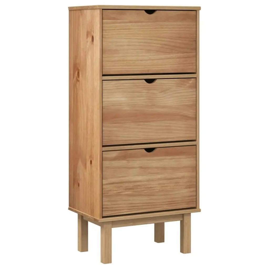 Shoe Cabinet OTTA with 3 Drawers Brown Solid Wood Pine 351309