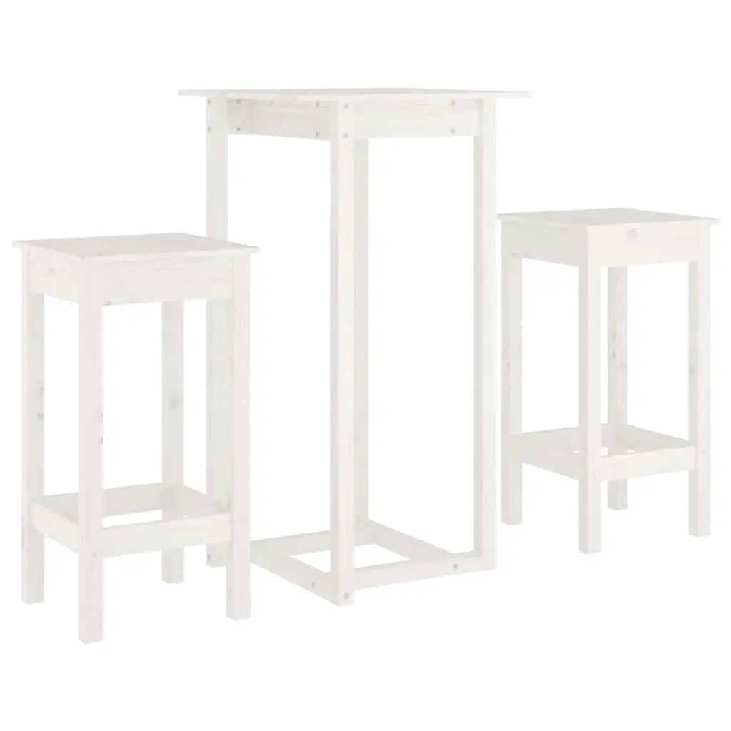 3 Piece Bar Set White Solid Wood Pine 3124728