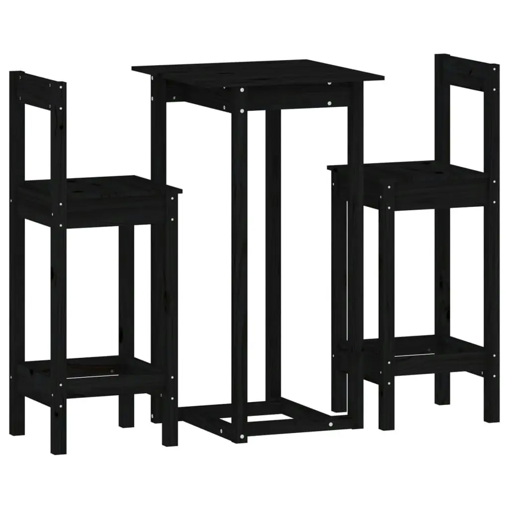 3 Piece Bar Set Black Solid Wood Pine 3124736