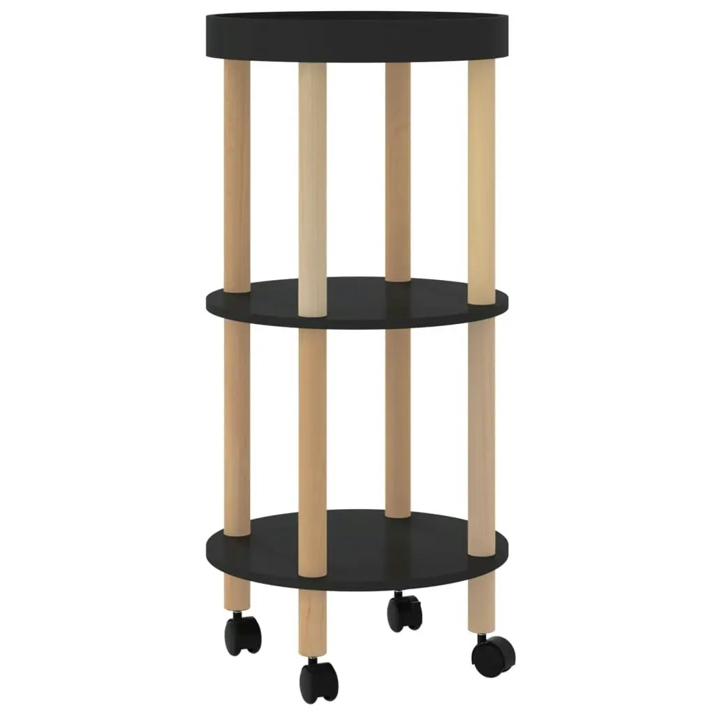 3-tier Trolley Black 38x38x82cm Engineered Wood&Solid Wood Pine 345601