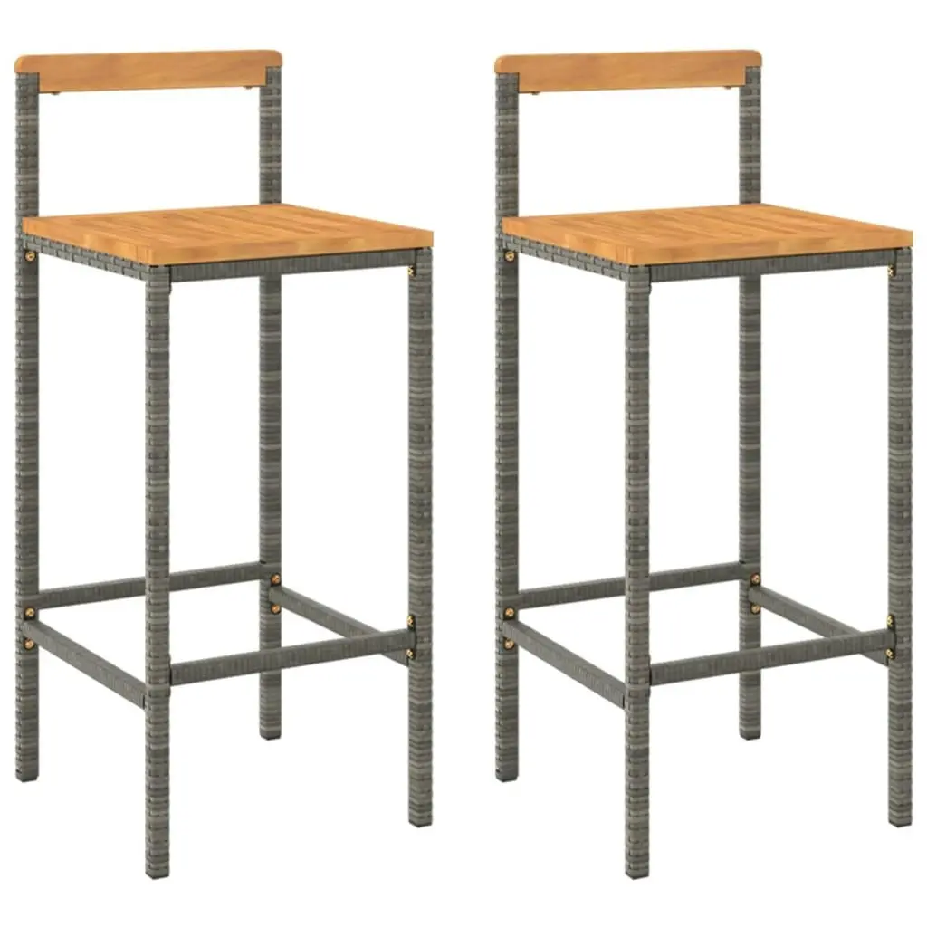 Bar Stools 2 pcs Grey Poly Rattan and Solid Wood Acacia 362607