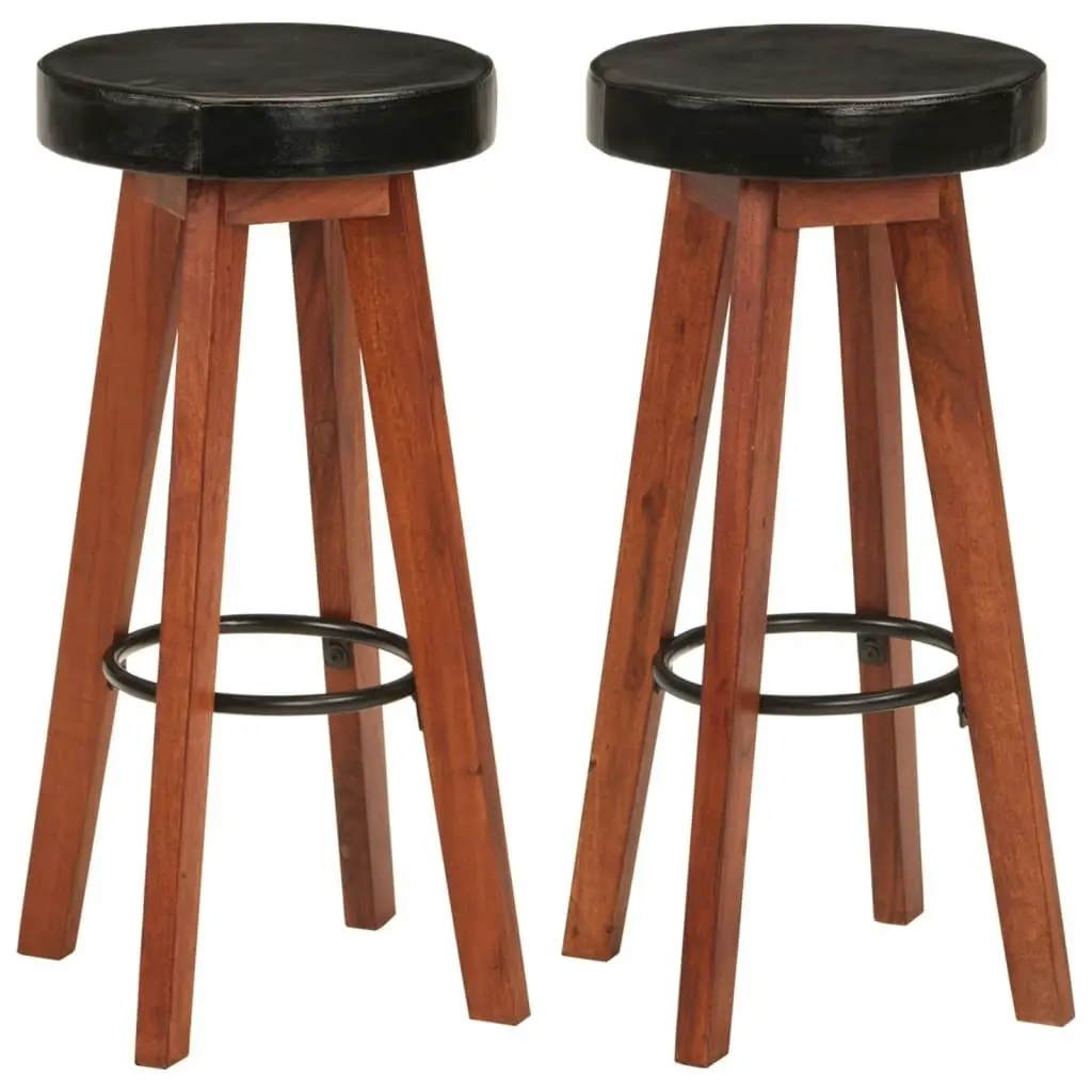 Bar Stools 2 pcs Real Leather and Solid Wood Acacia 348165