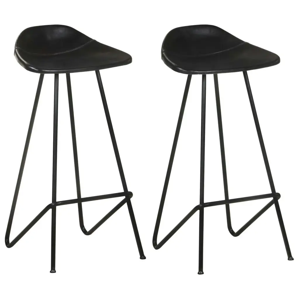 Bar Stools 2 pcs Black Real Leather 320641