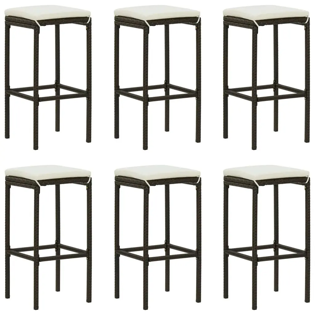 Bar Stools with Cushions 6 pcs Brown Poly Rattan 313448