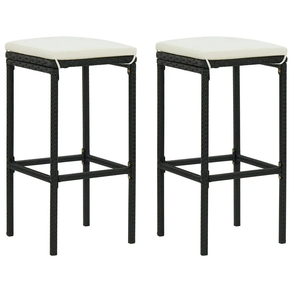 Bar Stools with Cushions 2 pcs Black Poly Rattan 313440