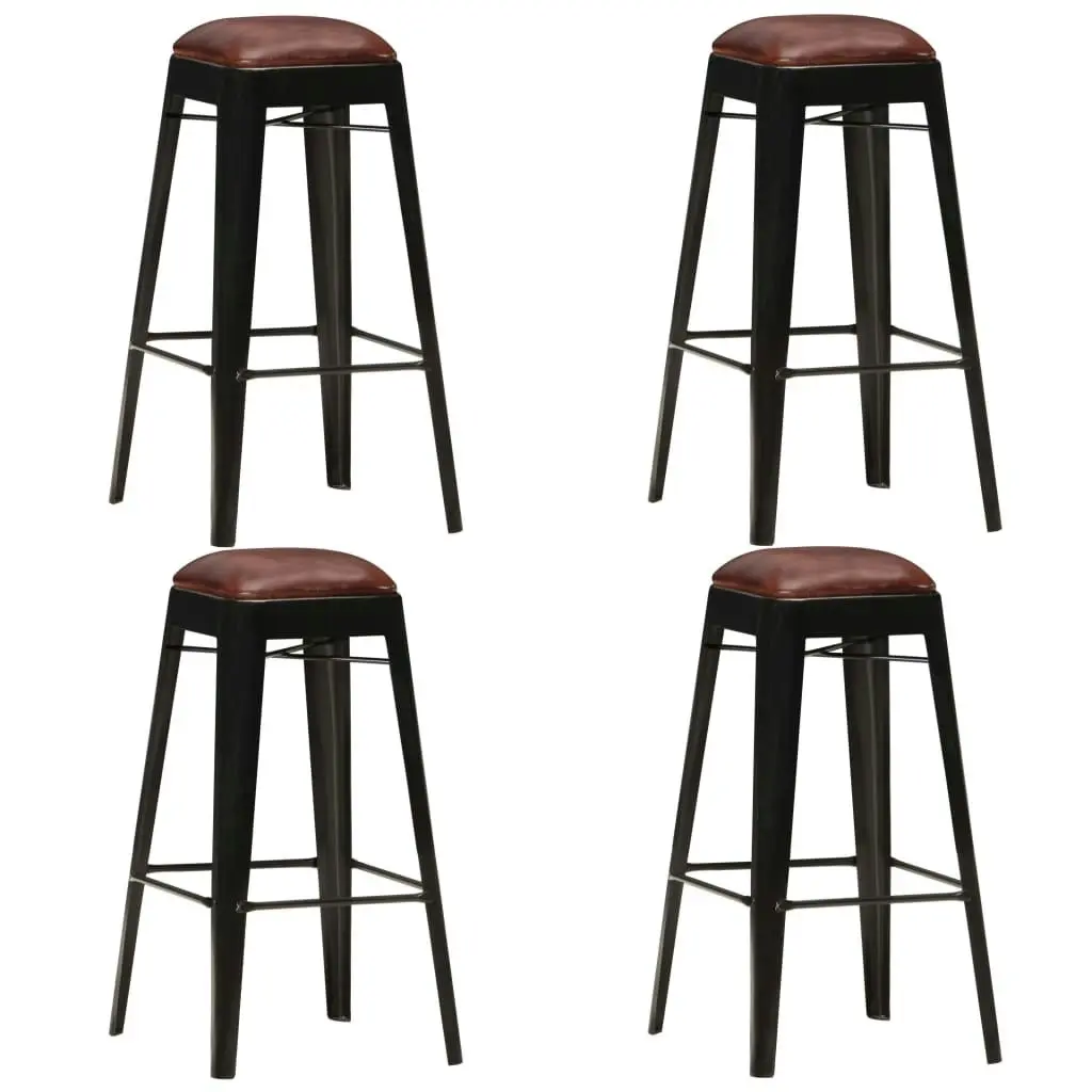 Bar Stools 4 pcs Black Real Leather 286128