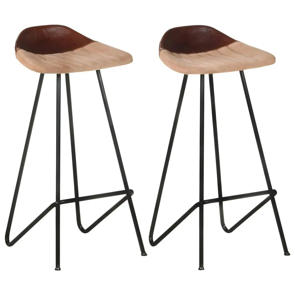 Bar Stools 2 pcs Brown Real Leather 320645