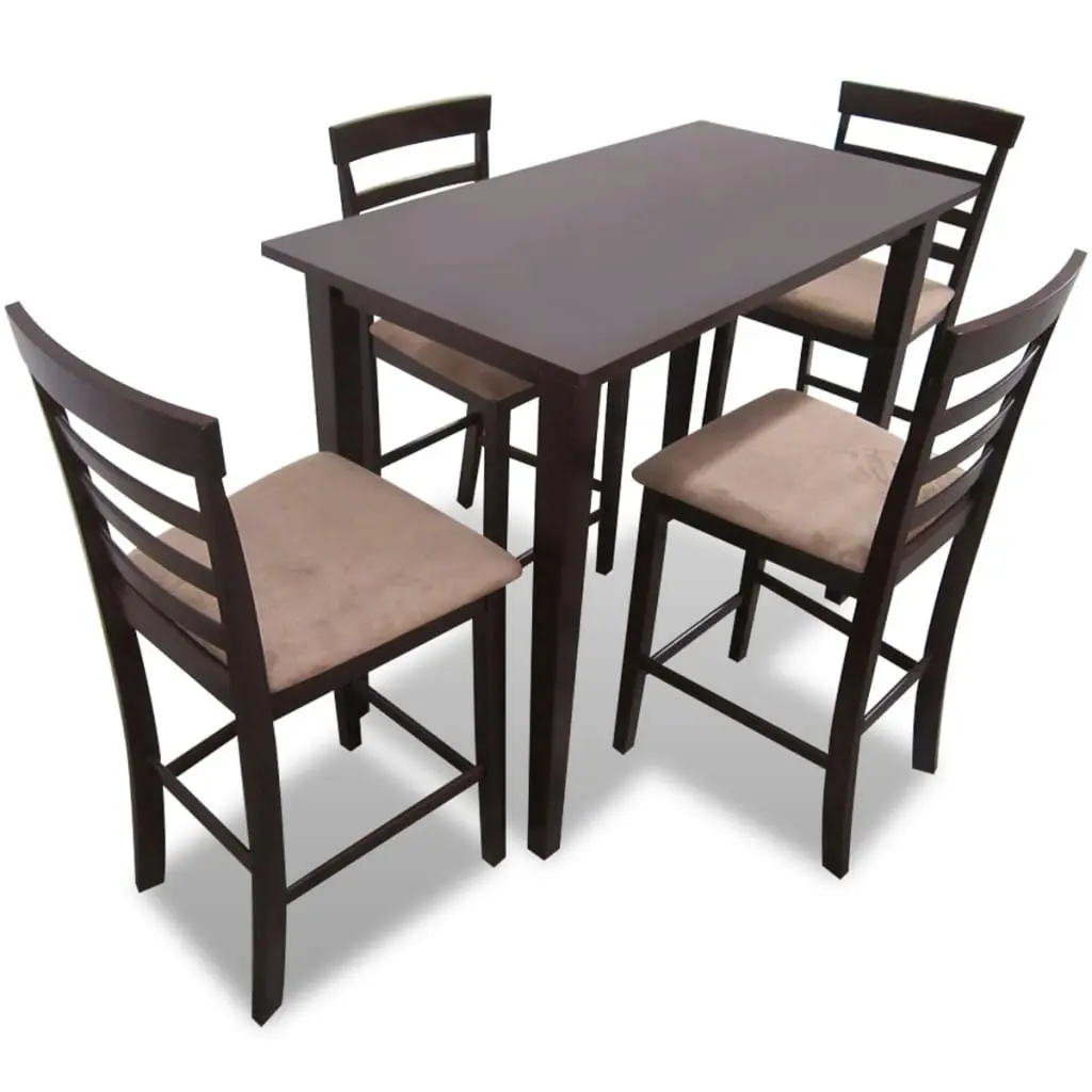 Brown Wooden Bar Table and 4 Bar Chairs Set 271833