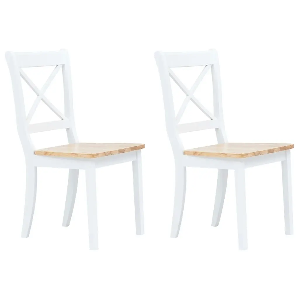 Dining Chairs 2 pcs White and Light Wood Solid Rubber Wood 247358