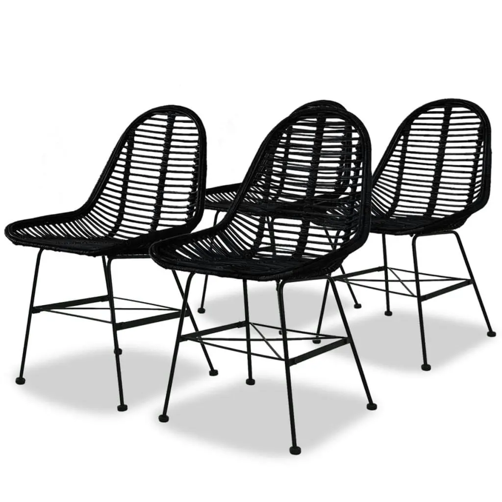 Dining Chairs 4 pcs Black Natural Rattan 244572