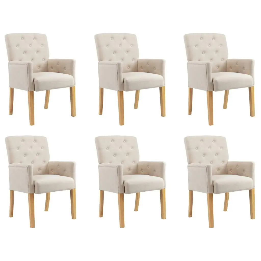 Dining Chairs with Armrests 6 pcs Beige Fabric 3058299