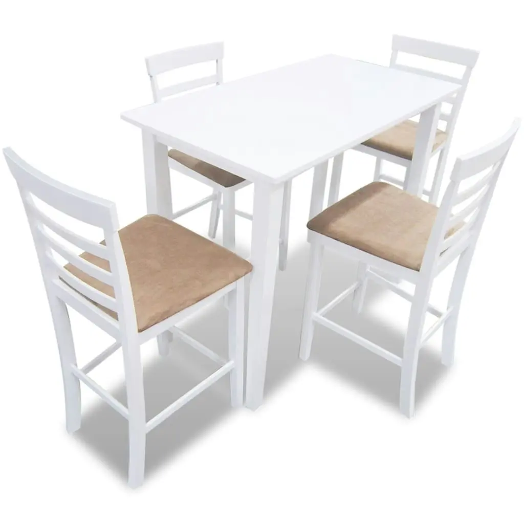 White Wooden Bar Table and 4 Bar Chairs Set 271832