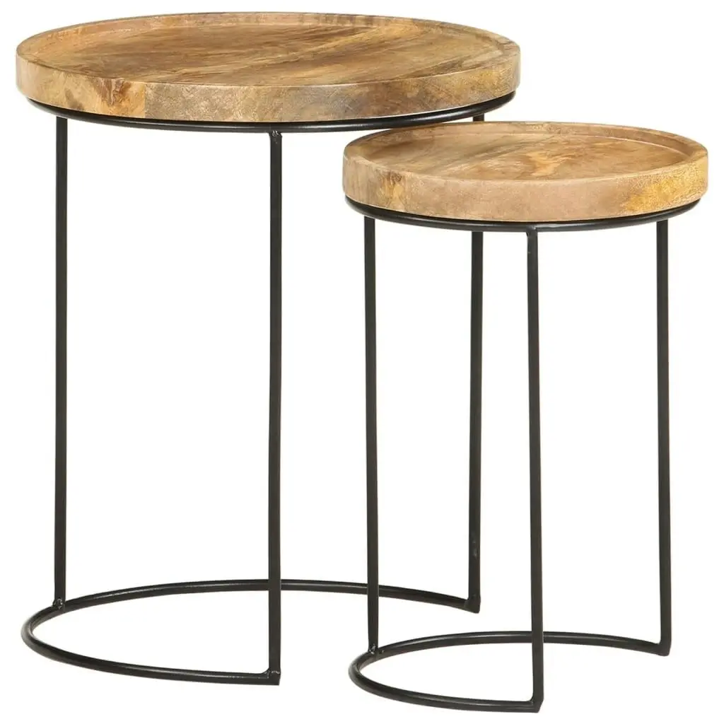 2 Piece Coffee Table Set Solid Mango Wood and Steel 321705