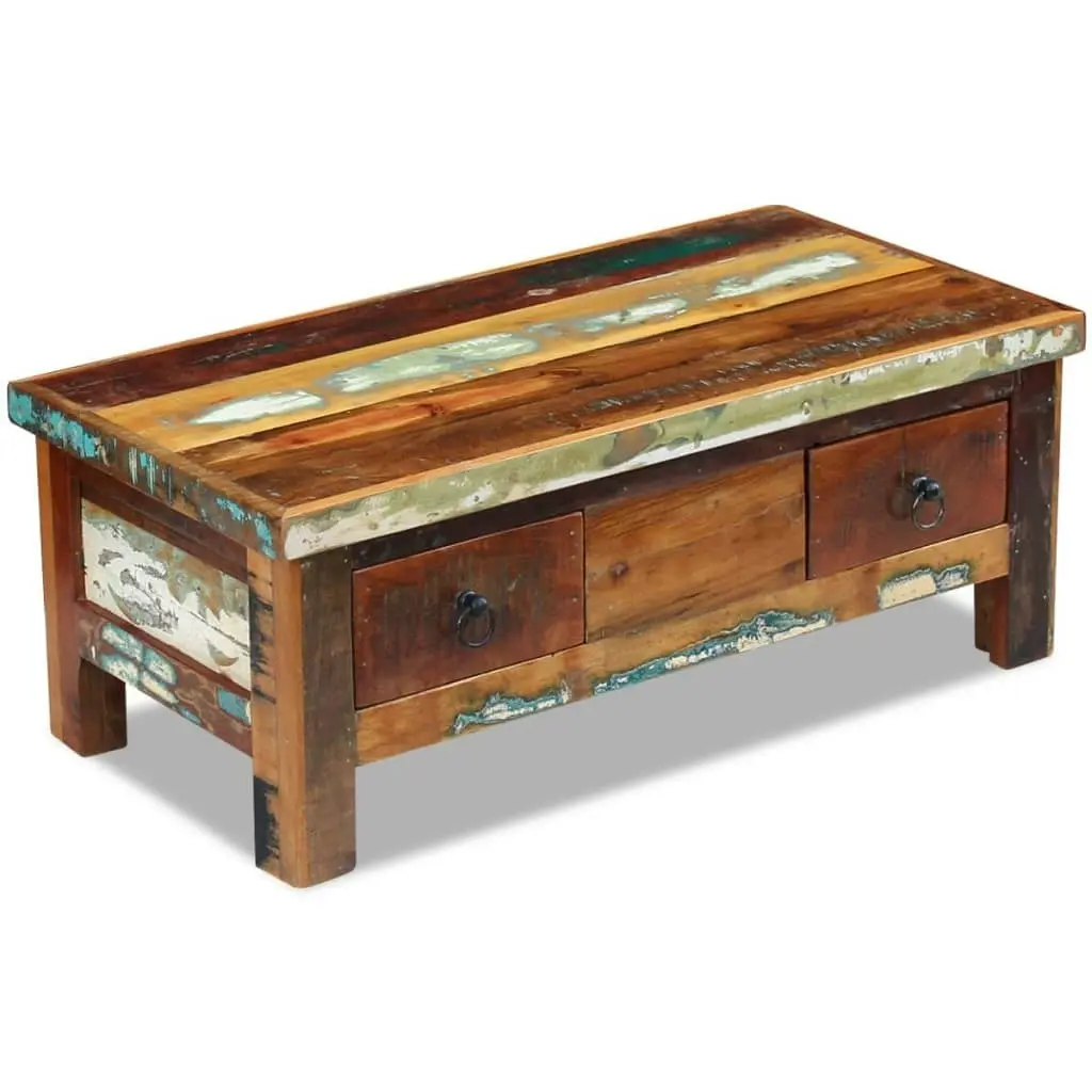 Coffee Table Drawers Solid Reclaimed Wood 90x45x35 cm 243321