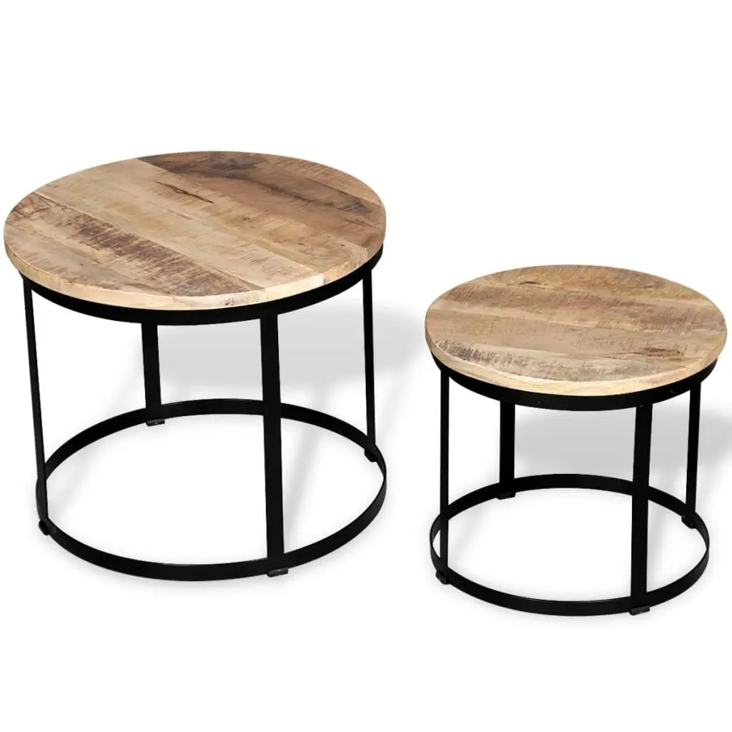 Coffee Table Set 2 Pieces Rough Mango Wood Round 40/50 cm 244006