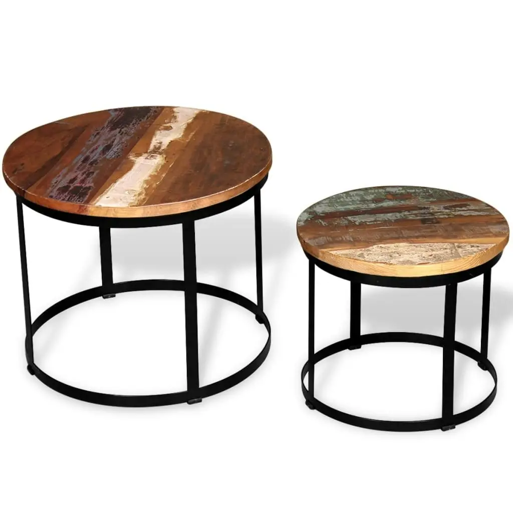 Coffee Table Set 2 Pieces Solid Reclaimed Wood Round 40/50cm 244007