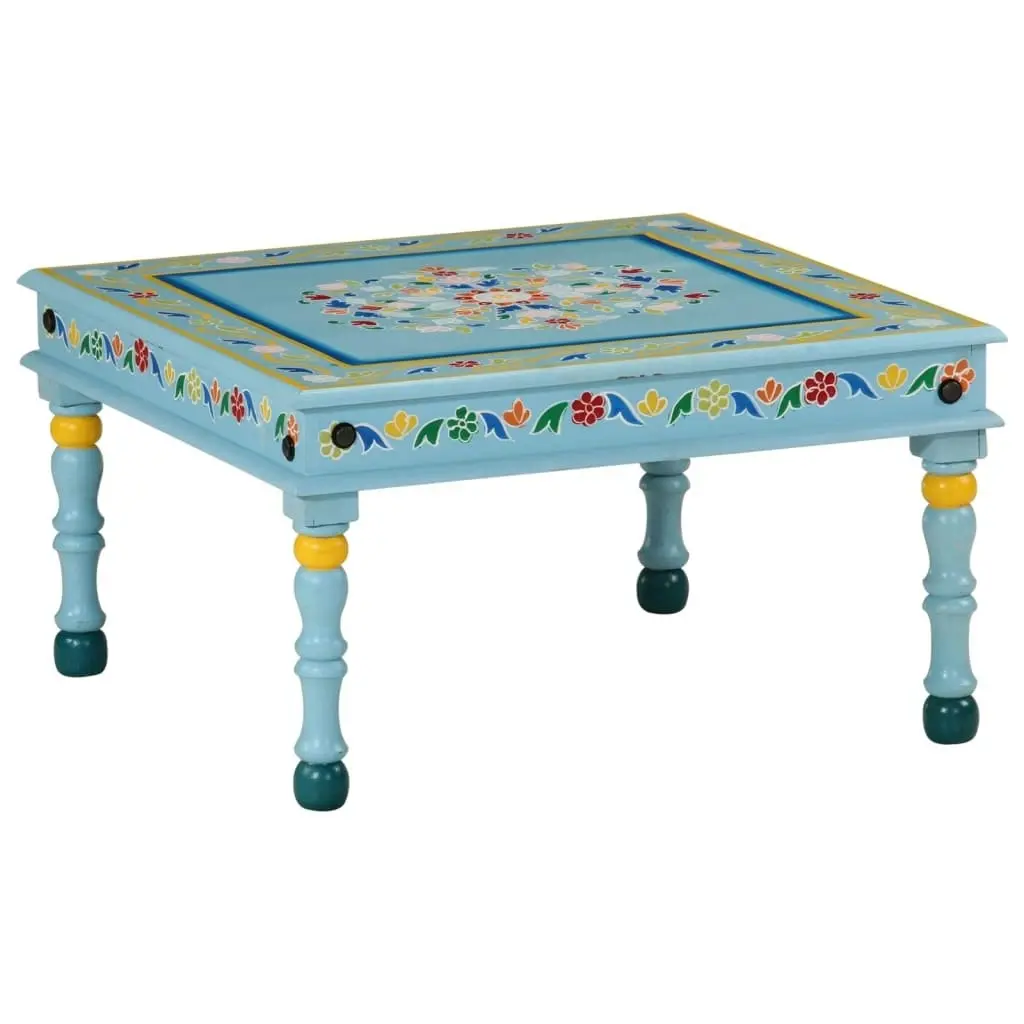 Coffee Table Turquoise Hand Painted Solid Wood Mango 353761