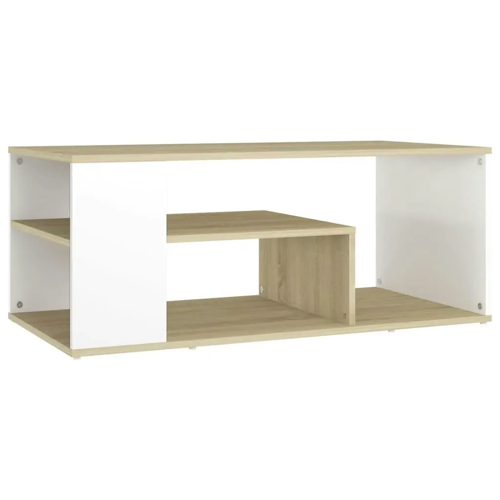 Coffee Table White and Sonoma Oak 100x50x40 cm Engineered Wood 806926