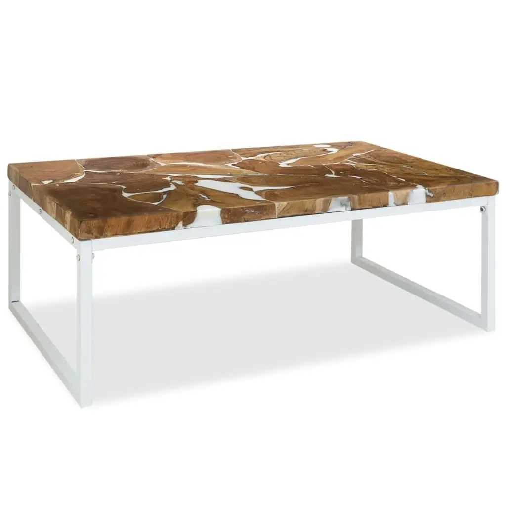 Coffee Table Teak Resin 110x60x40 cm White and Brown 244553