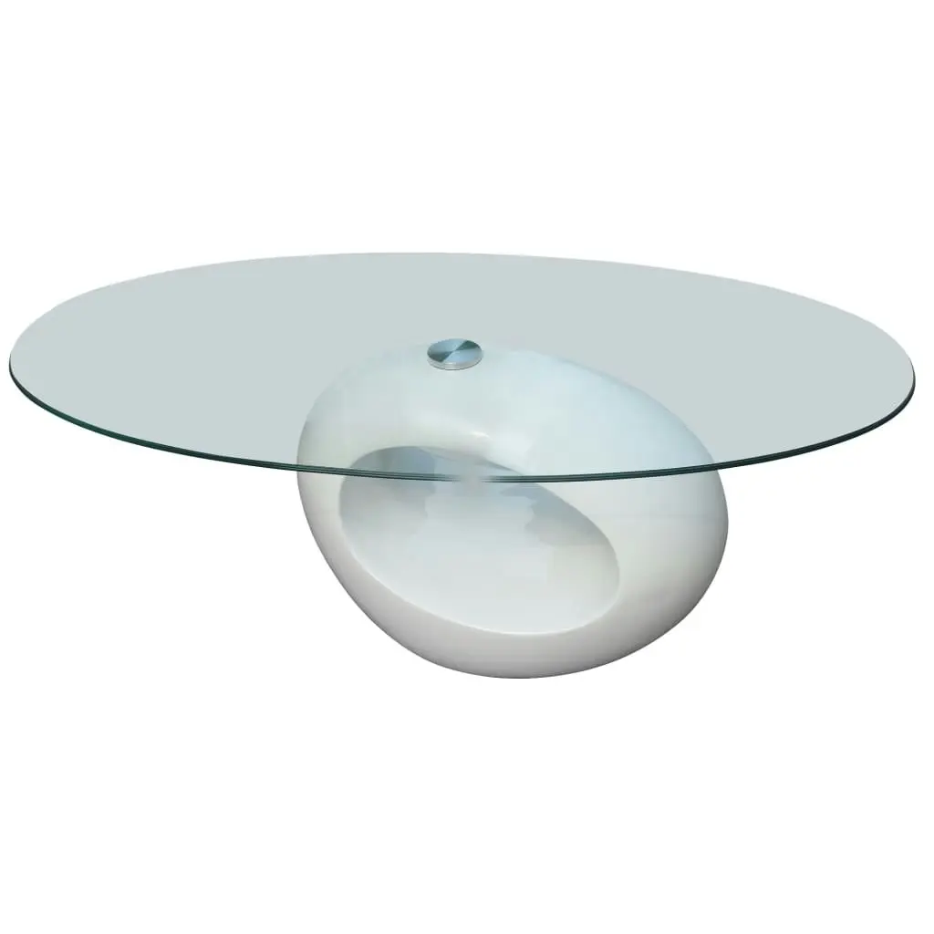 Coffee Table with Oval Glass Top High Gloss White 240318