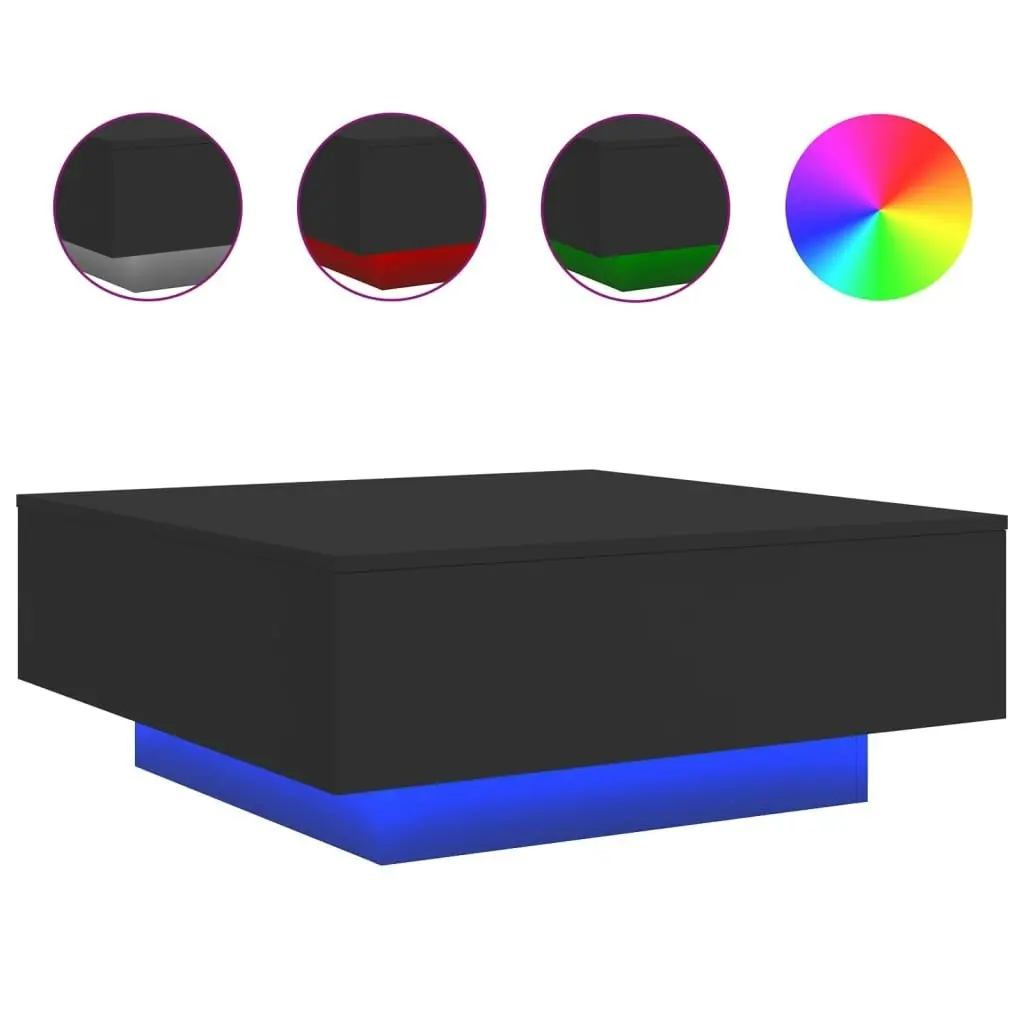 Coffee Table with LED Lights Black 80x80x31 cm 836589