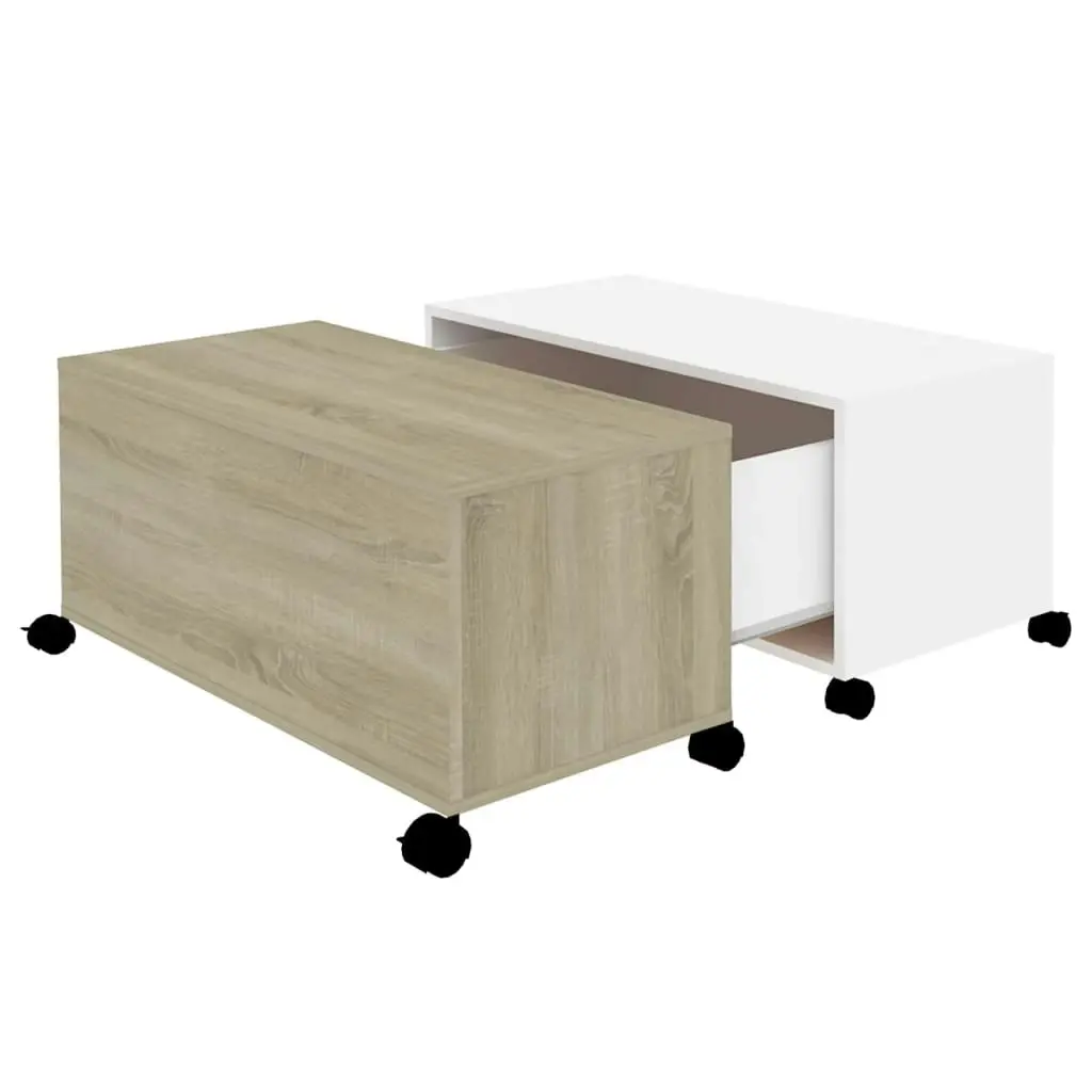 Coffee Table White and Sonoma Oak 75x75x38 cm Engineered Wood 806872