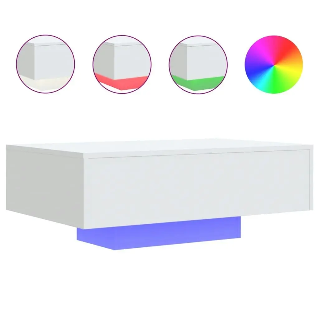 Coffee Table with LED Lights White 85x55x31 cm 836609