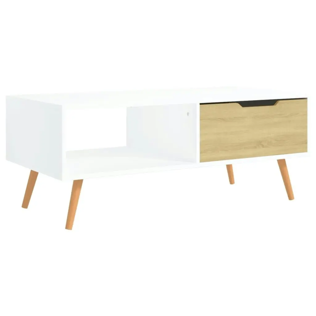 Coffee Table White and Sonoma Oak 100x49.5x43 cm Engineered Wood 326791