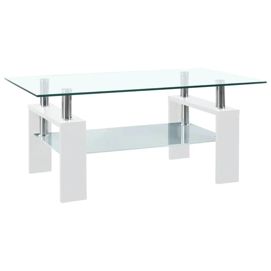 Coffee Table White and Transparent 95x55x40 cm Tempered Glass 330304