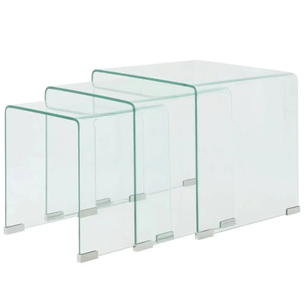 Three Piece Nesting Table Set Tempered Glass Clear 244190