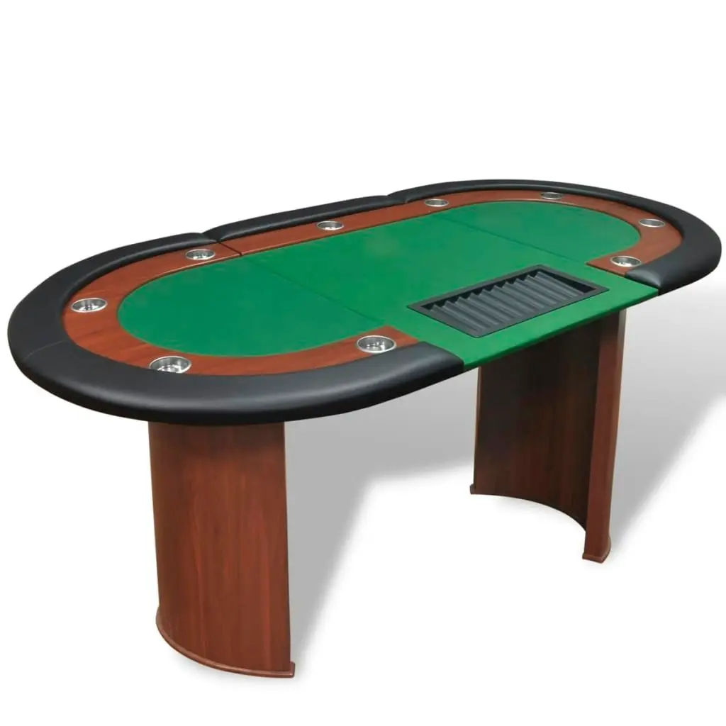 10-Player Poker Table with Dealer Area and Chip Tray Green 80133