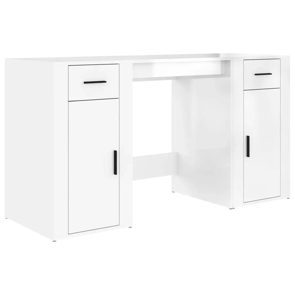 Desk with Cabinet High Gloss White Engineered Wood 3185433