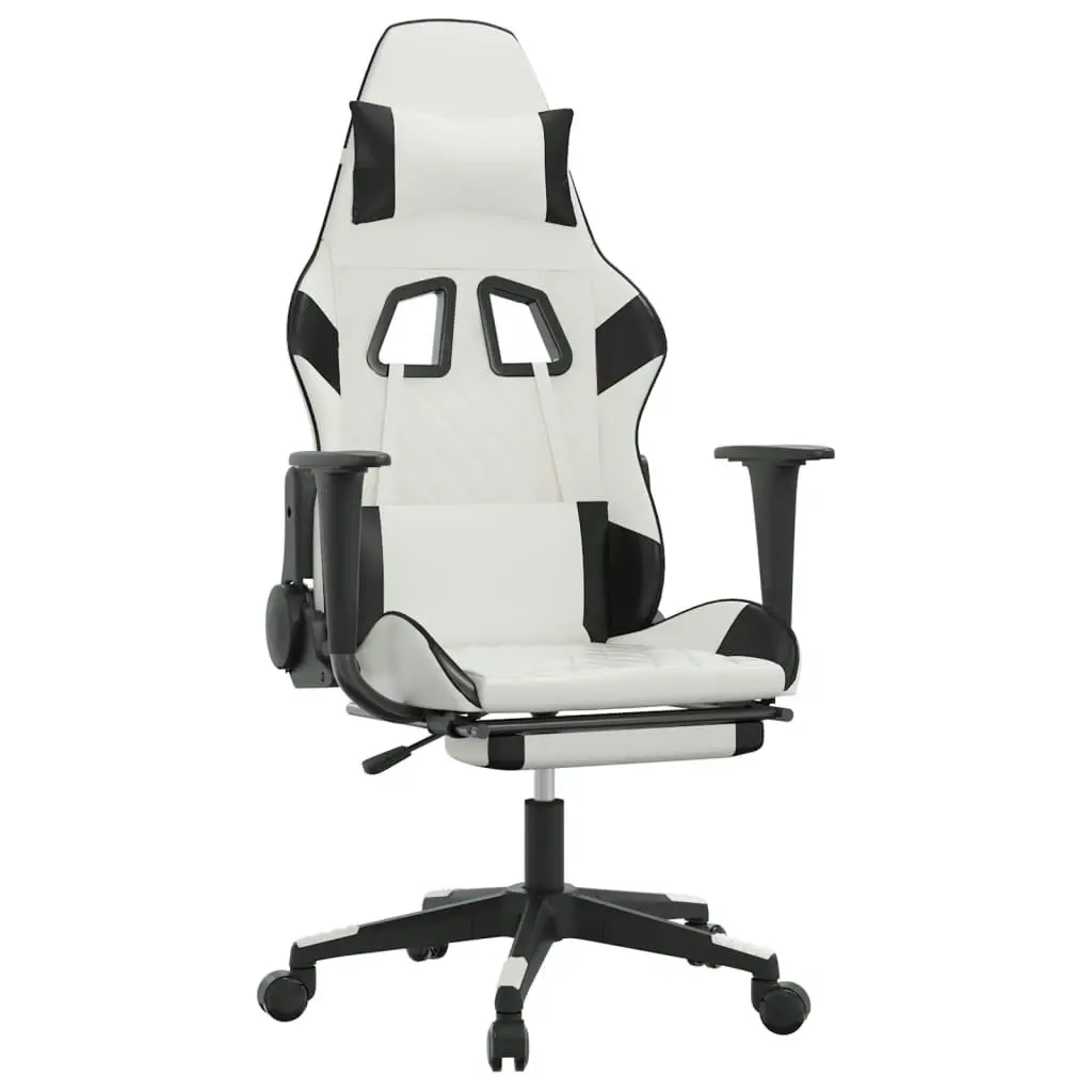 Massage Gaming Chair with Footrest White&Black Faux Leather 345531