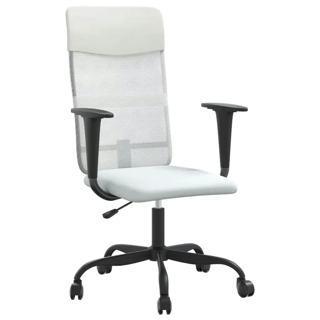 Office Chair Height Adjustable White Mesh Fabric and Faux Leather 353015