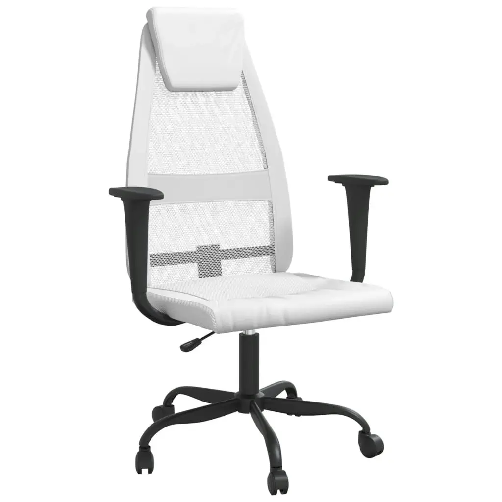 Office Chair Height Adjustable White Mesh Fabric and Faux Leather 353025