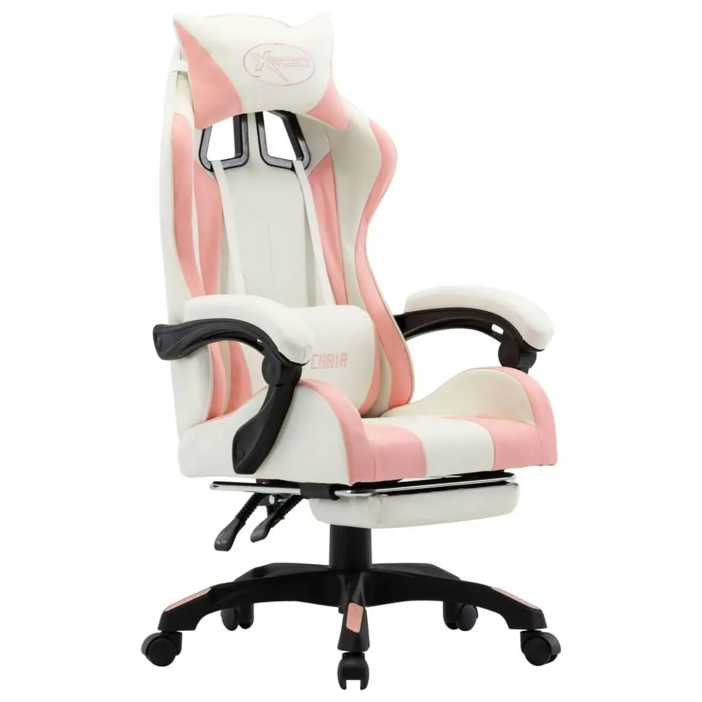 Racing Chair with Footrest Pink and White Faux Leather 287994