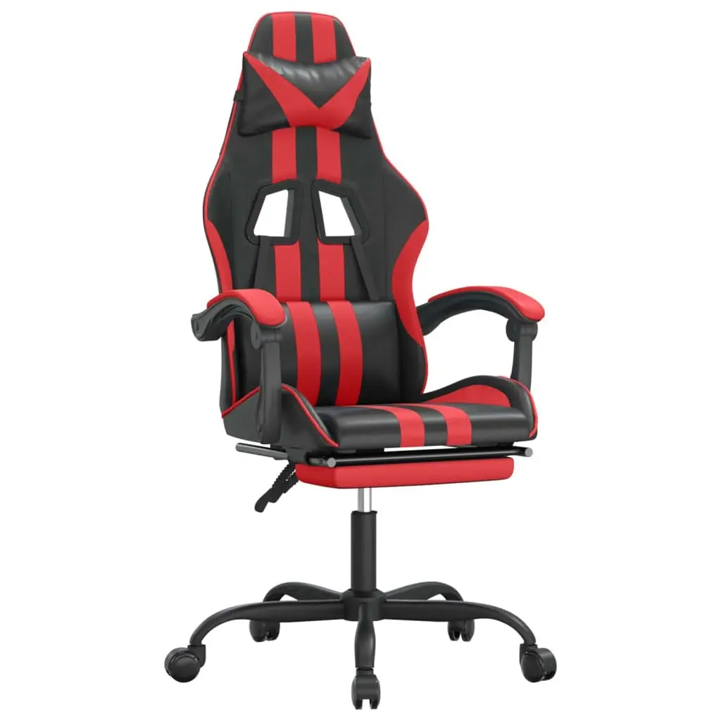 Swivel Gaming Chair with Footrest Black&Red Faux Leather 349532