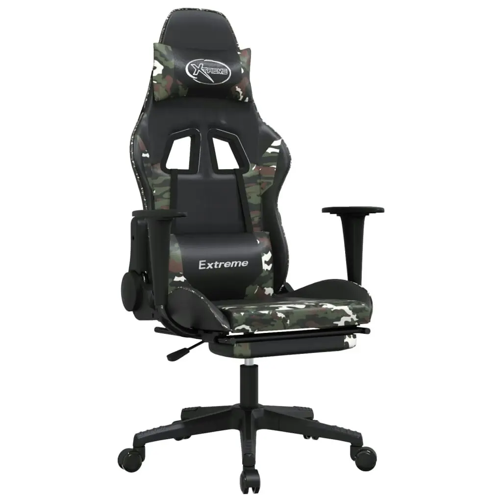 Massage Gaming Chair with Footrest Black&Camouflage Faux Leather 345468