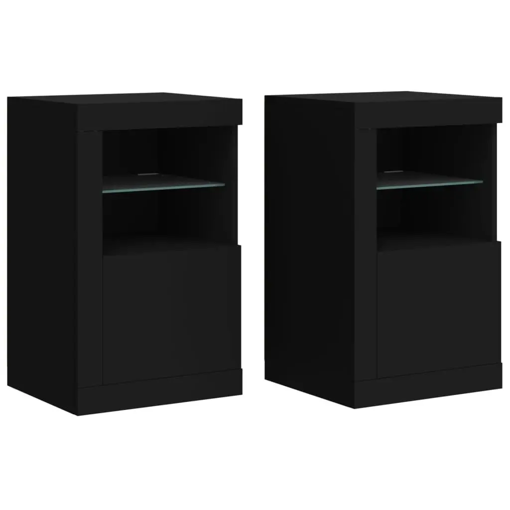 Side Cabinets with LED Lights 2 pcs Black Engineered Wood 836633