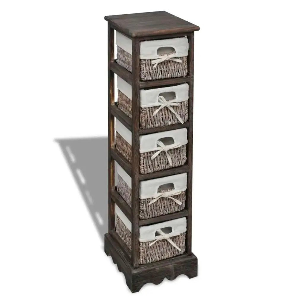 Paulownia Wood Storage Rack 5 Weaving Baskets Brown 240801