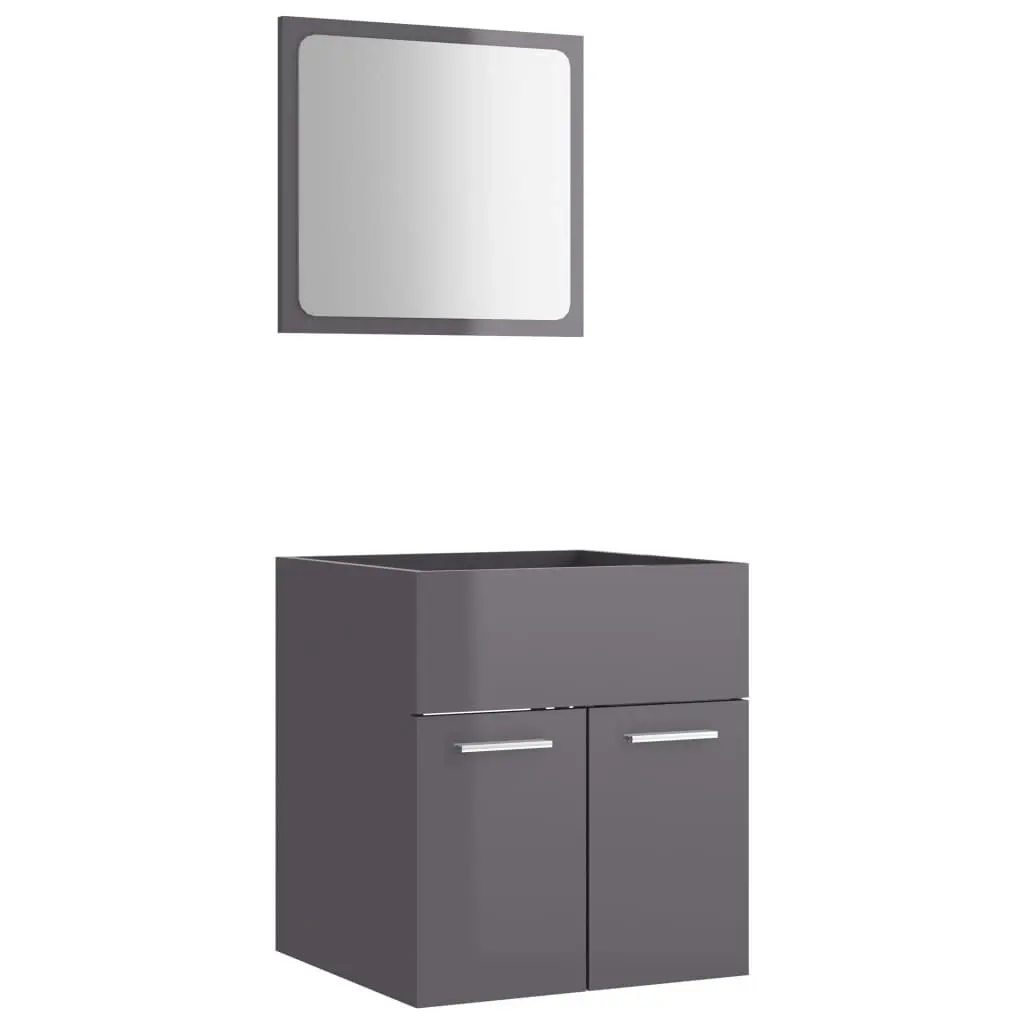 2 Piece Bathroom Furniture Set High Gloss Grey Engineered Wood 804781